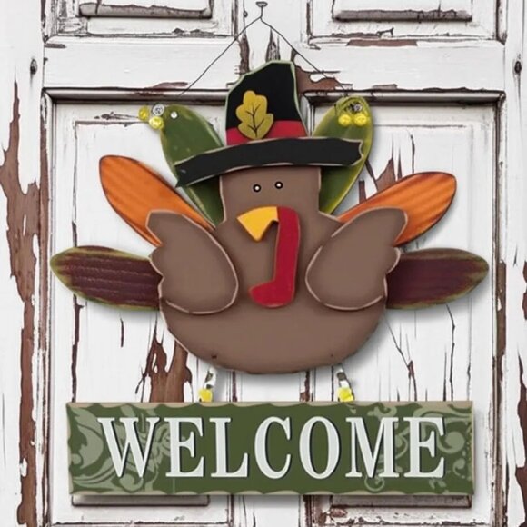 Welcome Turkey Wood Wall Decoration Fall Autumn Home Decor Gift Keepsake - Picture 1 of 4